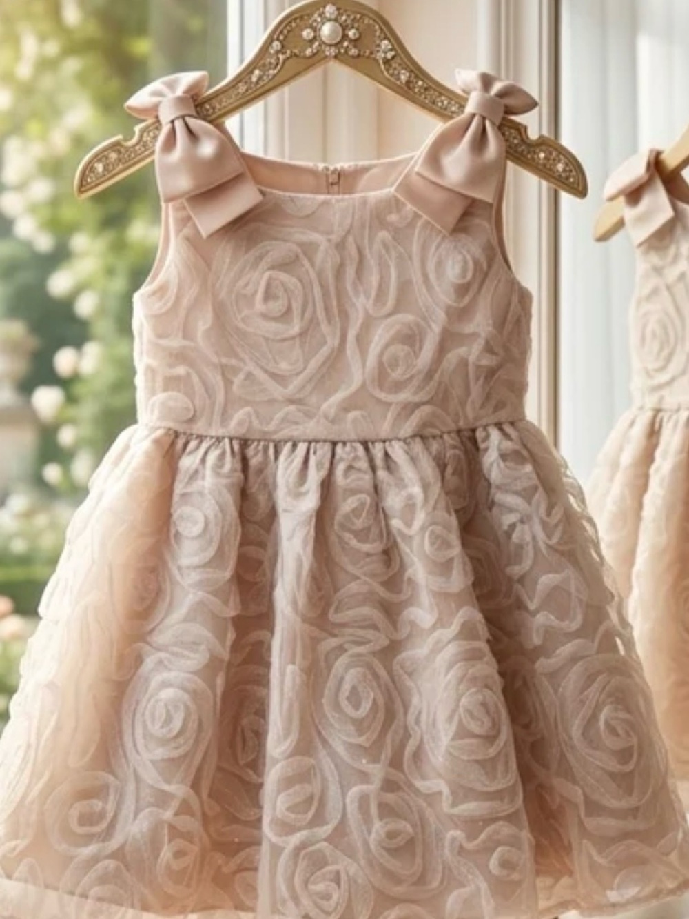 NWT Rare Edition Girls' Blush Floral Bow Occasion Dress